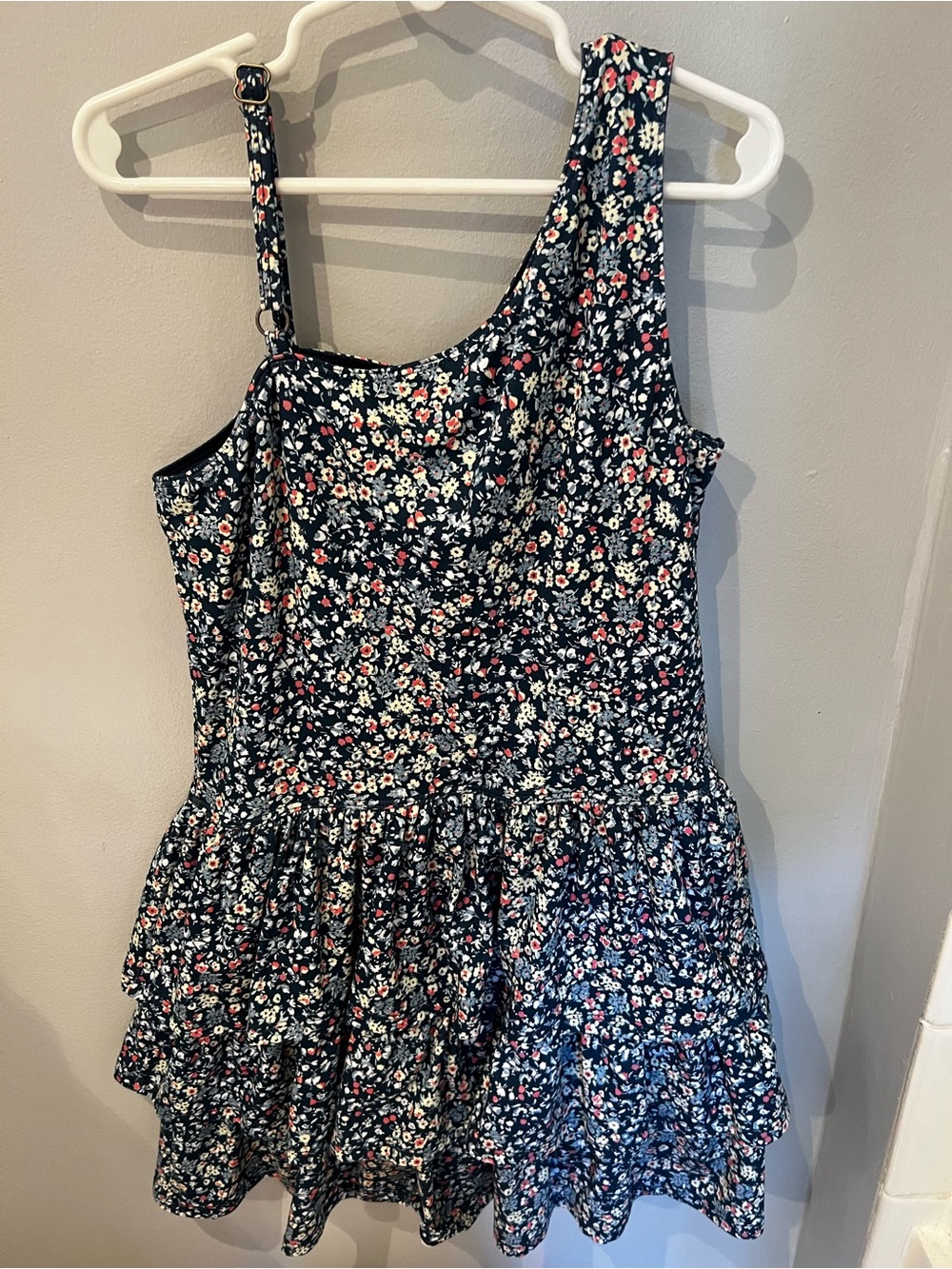 abercrombie YPB kids Navy Floral Tiered Dress with Pink and White Flowers
